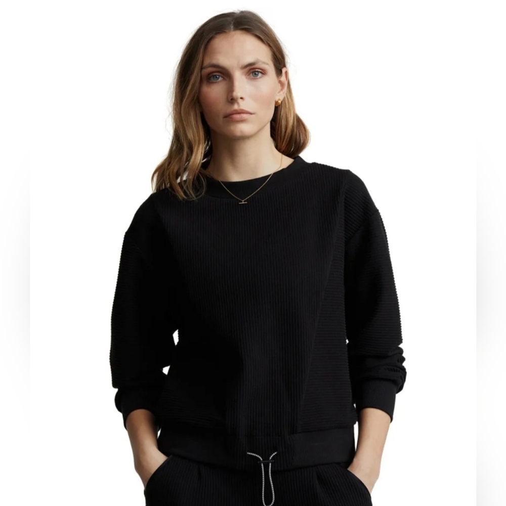 Varley Arletal Ribbed Pullover Crewneck Sweatshirt Asymetrical Sweater Athleisur